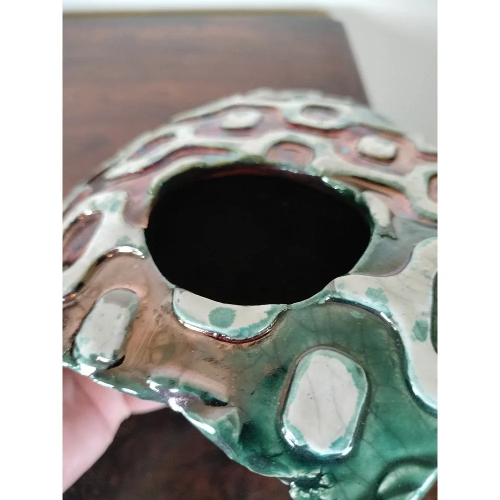 Signed Abstract Studio Art Pottery Sculptural Vessel Organic Glaze Vase 7.5